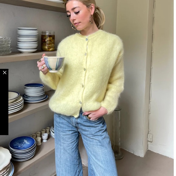 NWT Design By Si Yellow Mohair Cardigan Sweater - Picture 1 of 8
